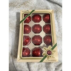 VTG Rauch Industries Pyramid branded Red Glass Ball Ornaments - Box of 12
